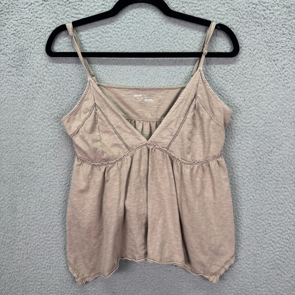 Aerie Tank Top Womens L Taupe Cotton Empire Waist Babydoll Cami Y2K Bella Swan